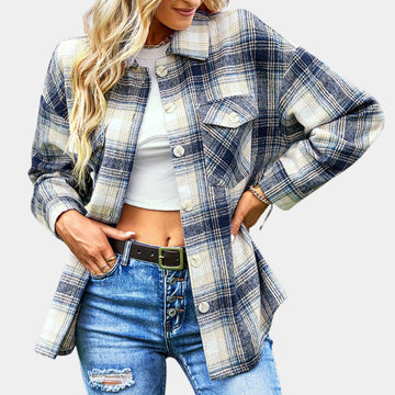 VORINAPlaid Buttoned Shirt JacketWomen's Jacket