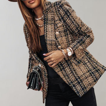 VORINAPlaid Double - Breasted BlazerWomen's Blazers