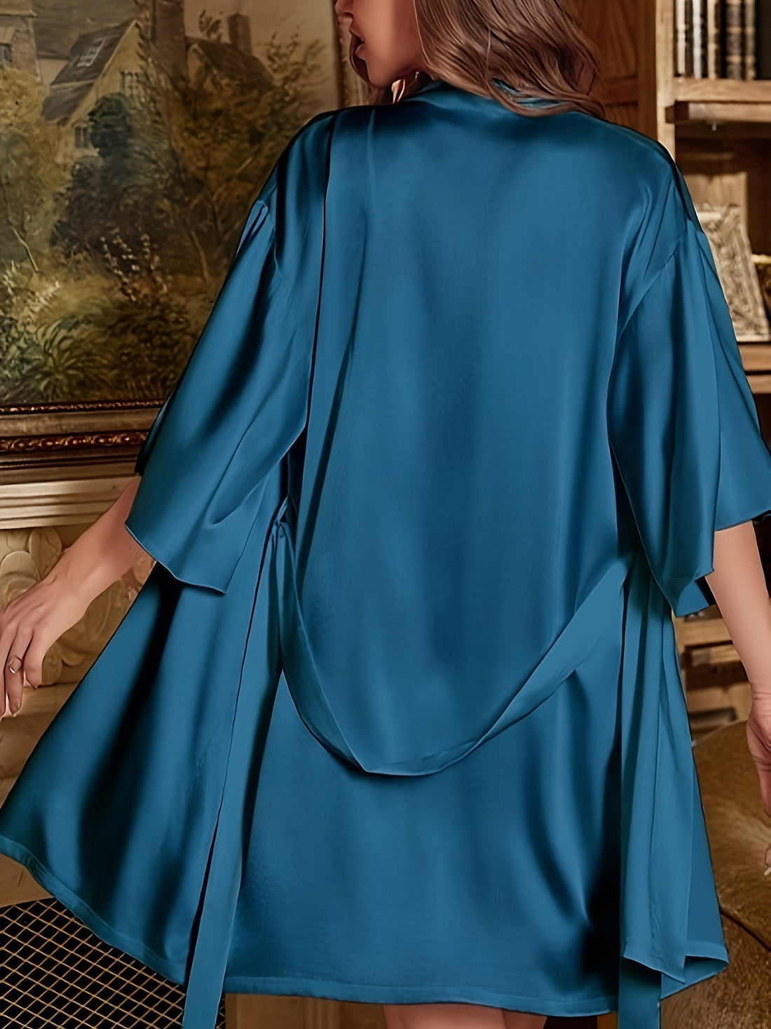 Elegant Satin Dress and Robe Set