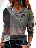 VORINAButton Collar Patchwork SweaterWomen's Sweaters