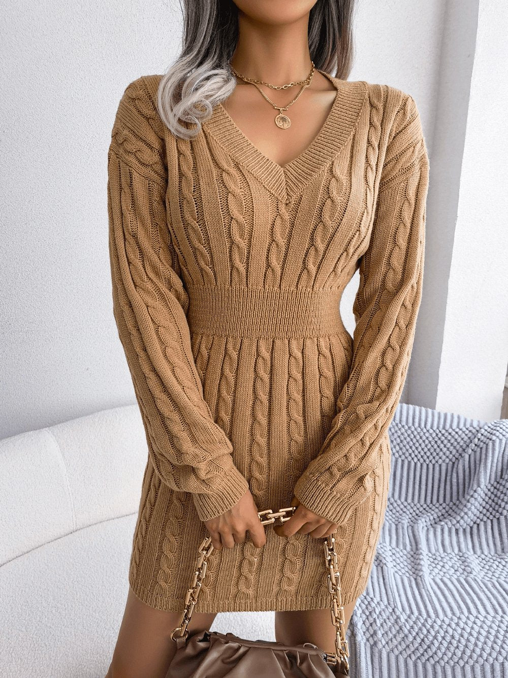 VORINACable Knit Sweater DressDress