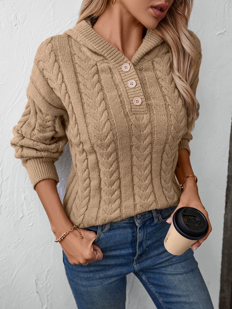 VORINACable Knit Sweater with Buttoned Collar – Cozy and Stylish PulloverSweaters