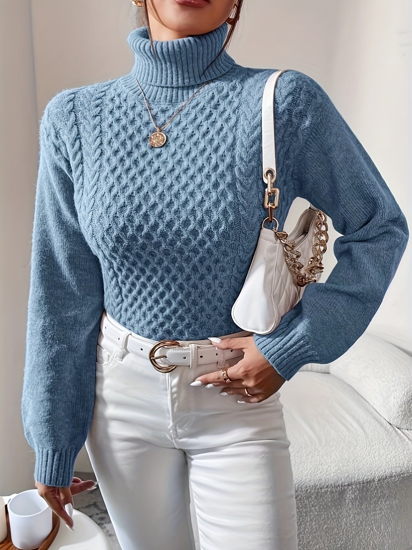 VORINACable Knit TurtleneckSweater