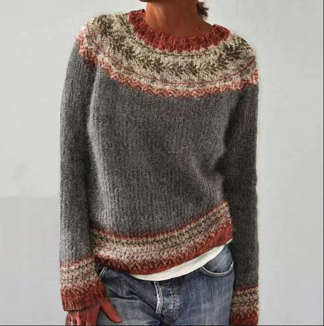 Vorina Luxury FashionClassic Fair Isle Knit Sweater – Soft Winter Pullover in Earthy TonesSweater