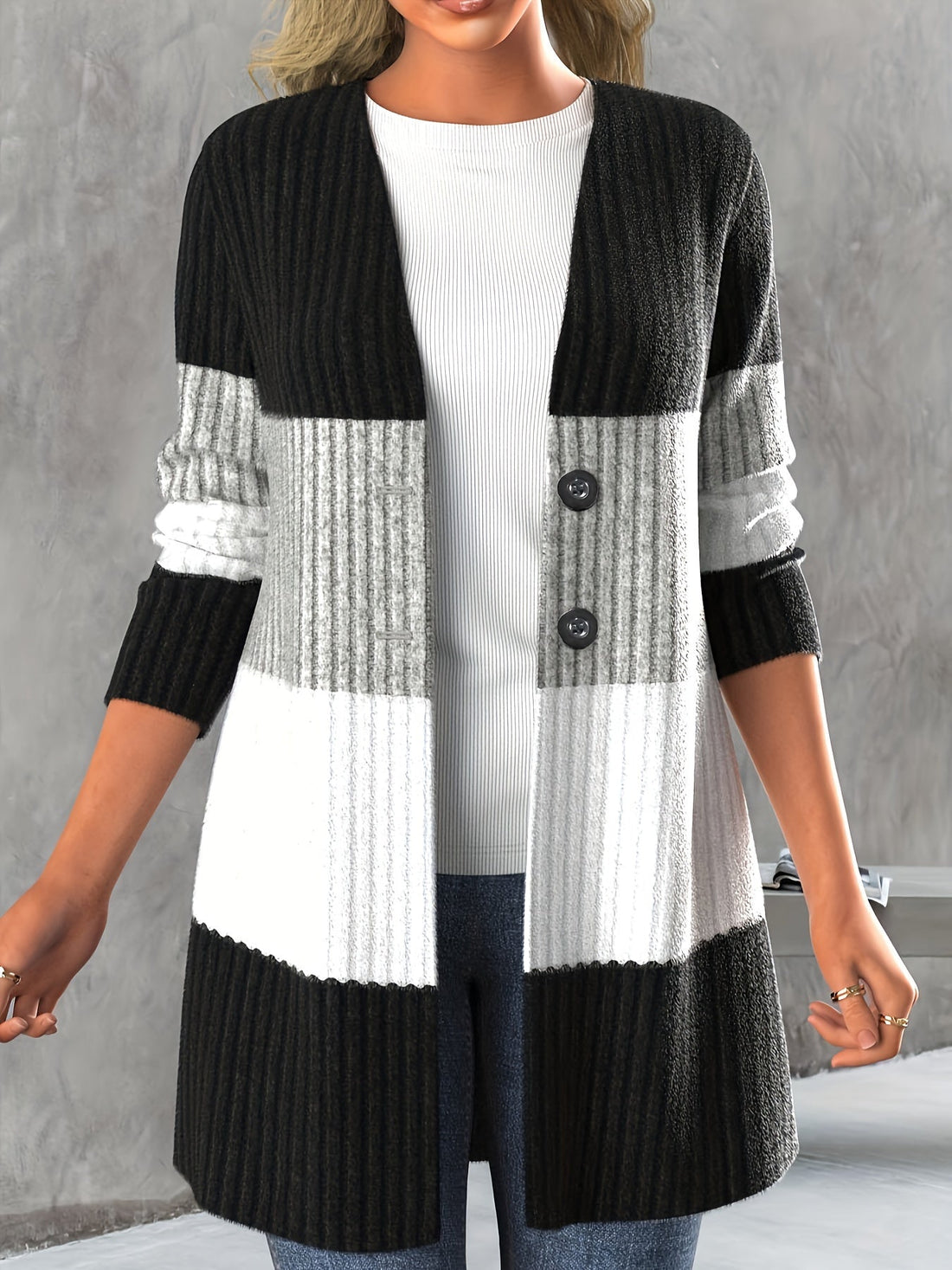 VORINAColor Block Knit CardiganCardigan