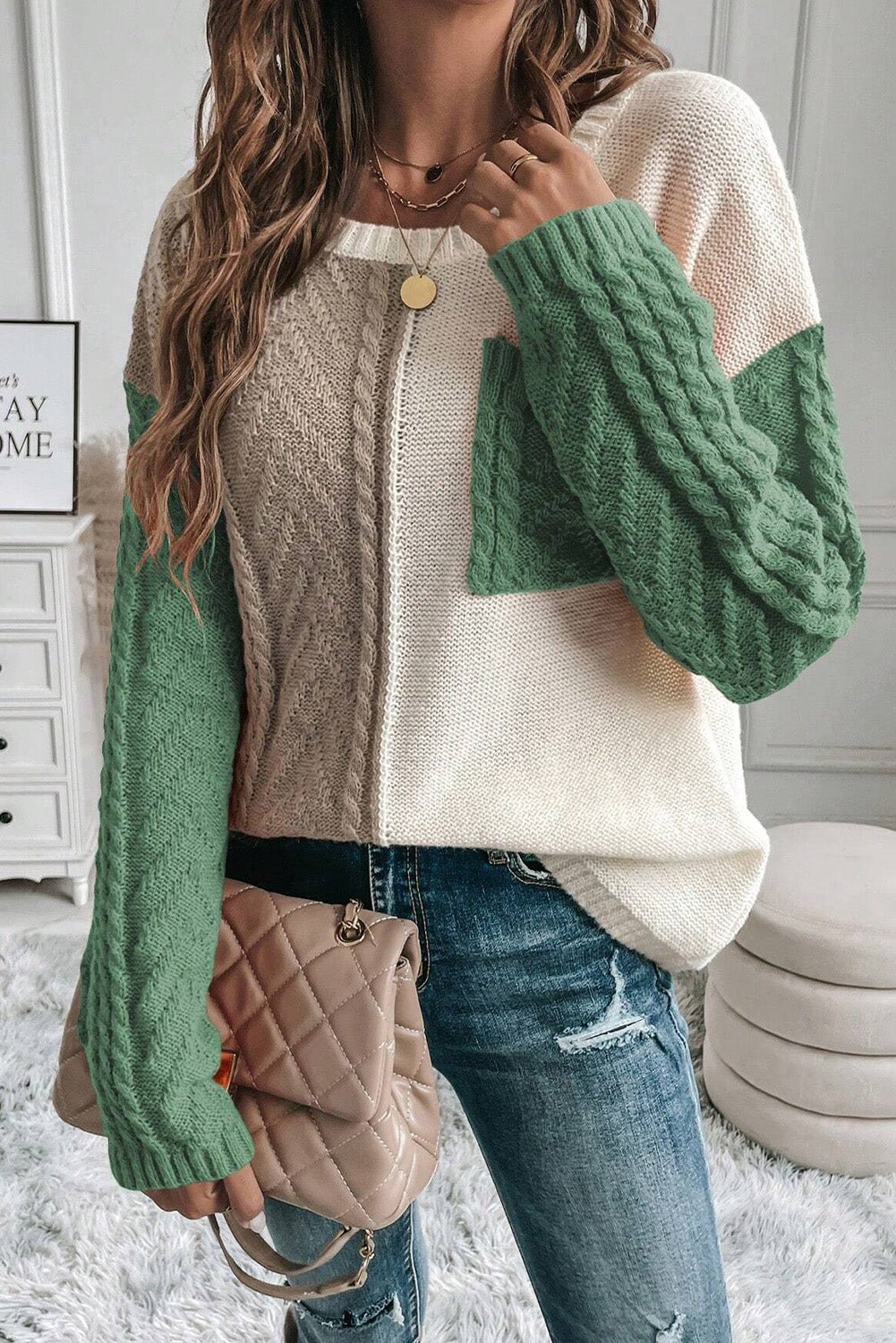 VORINAColorblock Cable Knit SweaterSweater