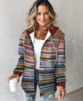 VORINAColorful Striped Hooded CardiganCardigan