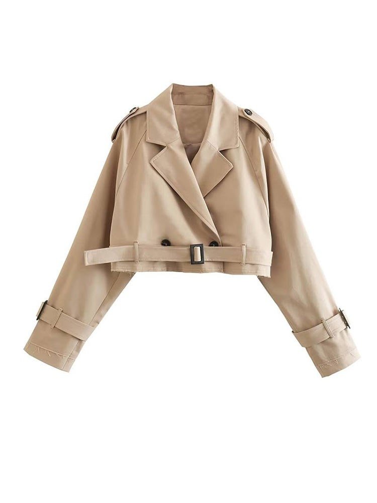 Vorina Luxury FashionCropped Double - Breasted Trench Coat - Tailored JacketWomen Jacket