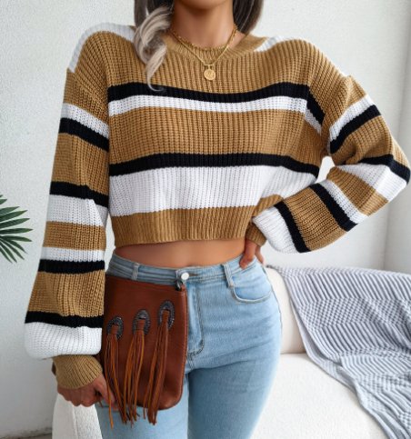 VORINACropped Striped Knit SweaterWomen's Sweater