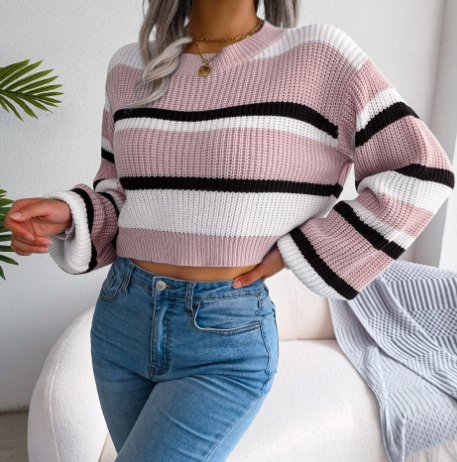 VORINACropped Striped Knit SweaterWomen's Sweater