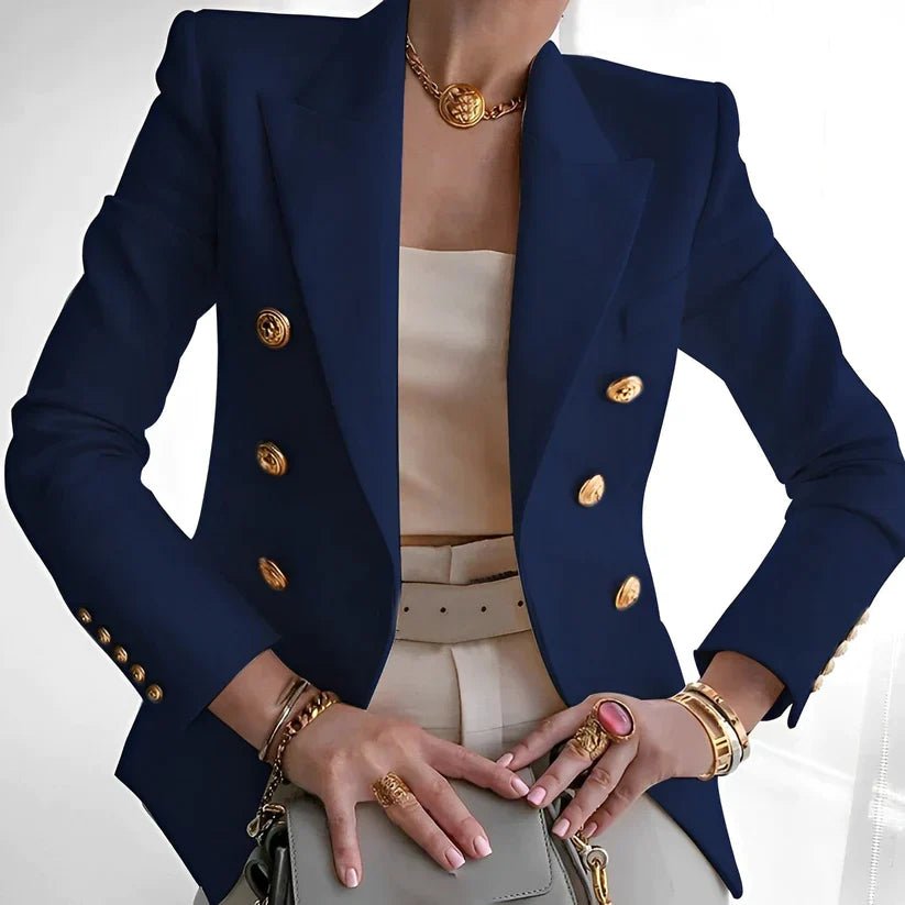 Vorina Luxury FashionDouble - Breasted Black Blazer with Gold ButtonsBlazers