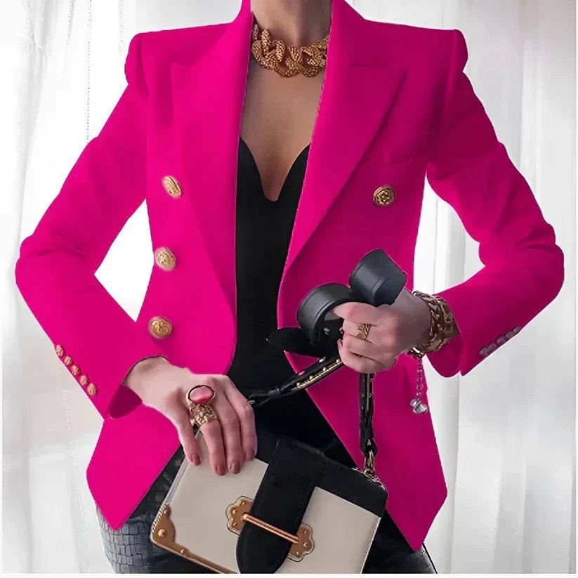 Vorina Luxury FashionDouble - Breasted Black Blazer with Gold ButtonsBlazers