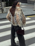 VORINAFaux Fur Animal Print JacketCoats & Jackets