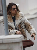 VORINAFaux Fur Animal Print JacketCoats & Jackets