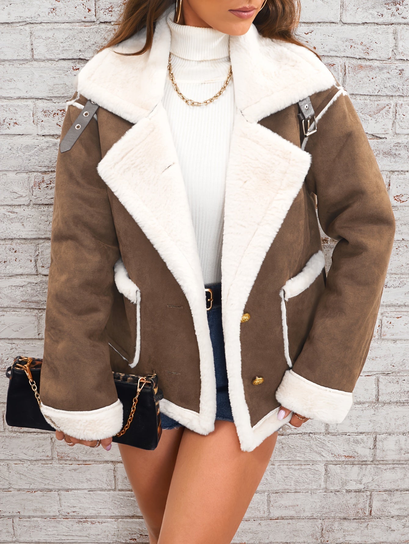 VORINAFaux Shearling Aviator JacketJackets & Coats