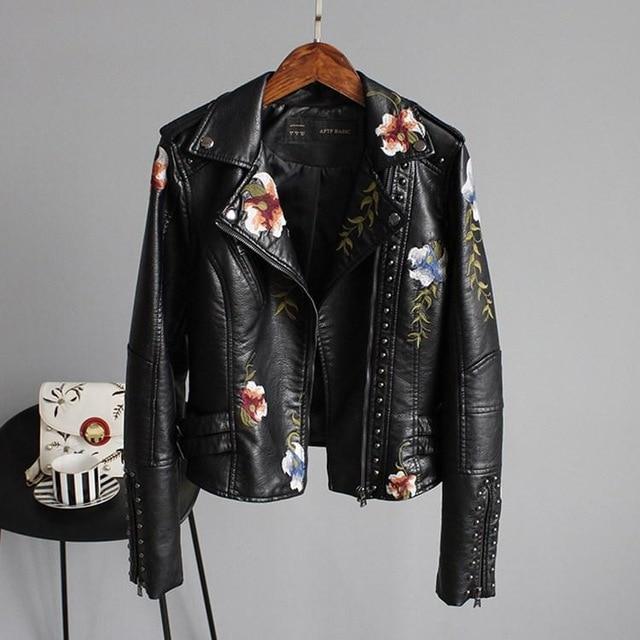 VORINAFloral Embellished Leather JacketWomen's Jacket