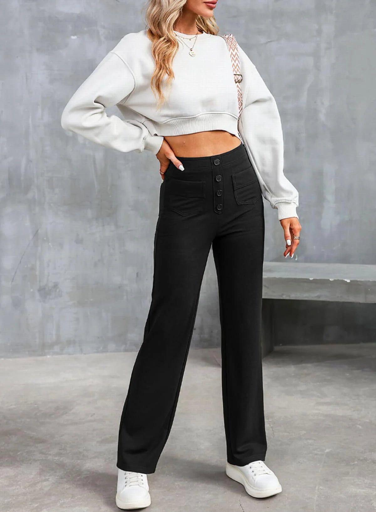 VORINAHigh - Waisted Wide - Leg Buttoned Pants – Casual and ComfortablePants