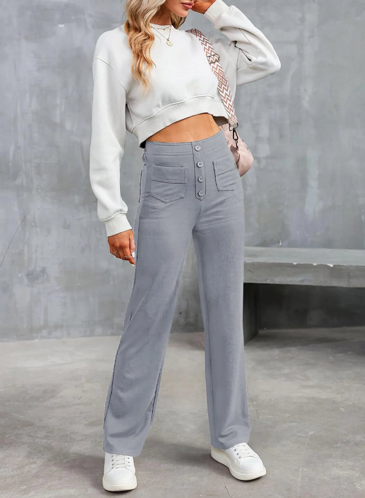 VORINAHigh - Waisted Wide - Leg Buttoned Pants – Casual and ComfortablePants