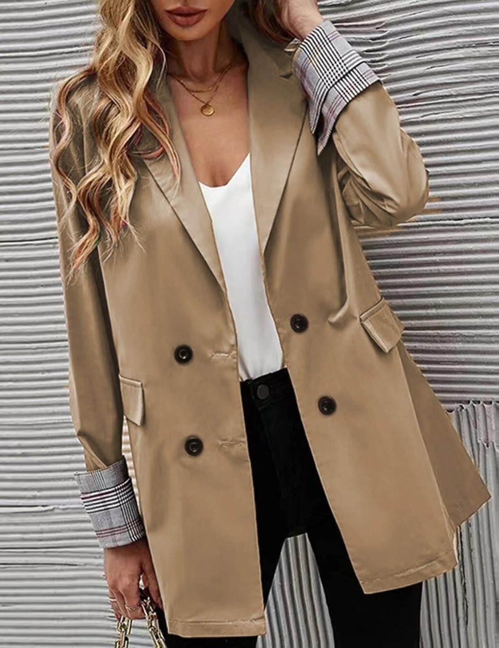 Vorina Luxury FashionLapel Double - Breasted Blazer Coat