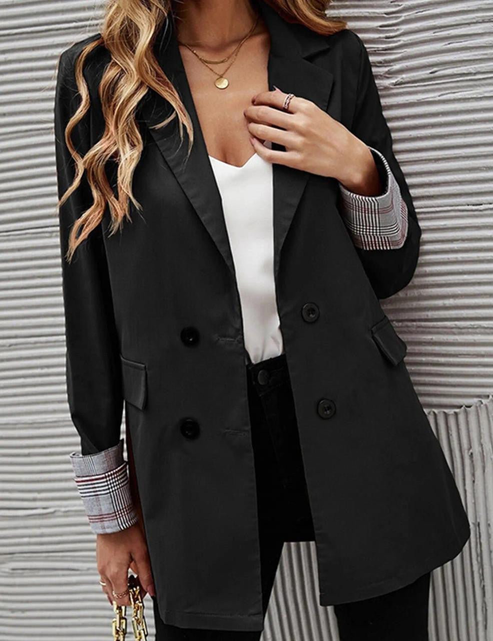 Vorina Luxury FashionLapel Double - Breasted Blazer Coat