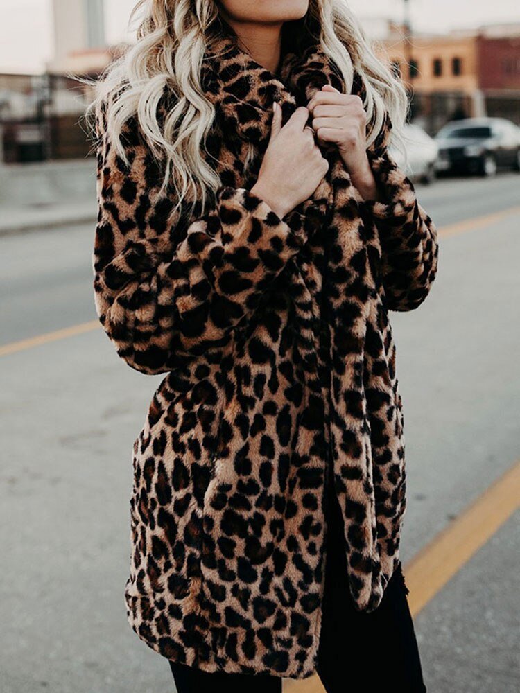 VORINALeopard Print Faux Fur CoatWomen's Coats