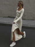 VORINASquare Neck Knitted Midi DressWomen's Dress