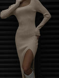 VORINASquare Neck Knitted Midi DressWomen's Dress