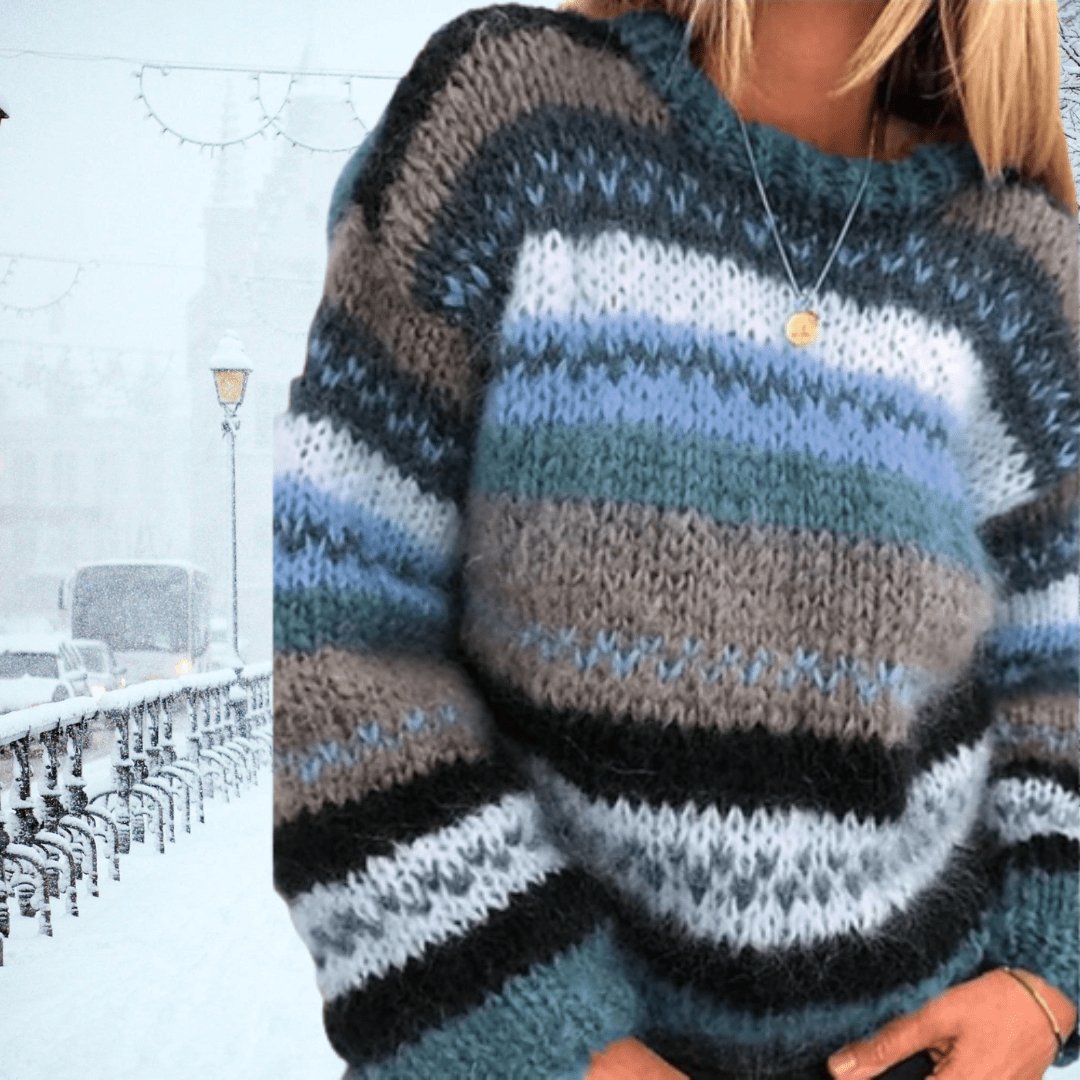 VORINAStriped Fuzzy Knit SweaterSweater