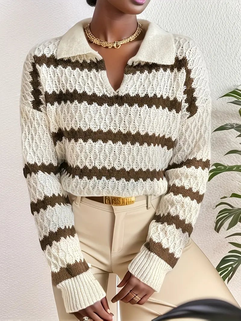 VORINAStriped Knit Polo SweaterWomen's Sweater