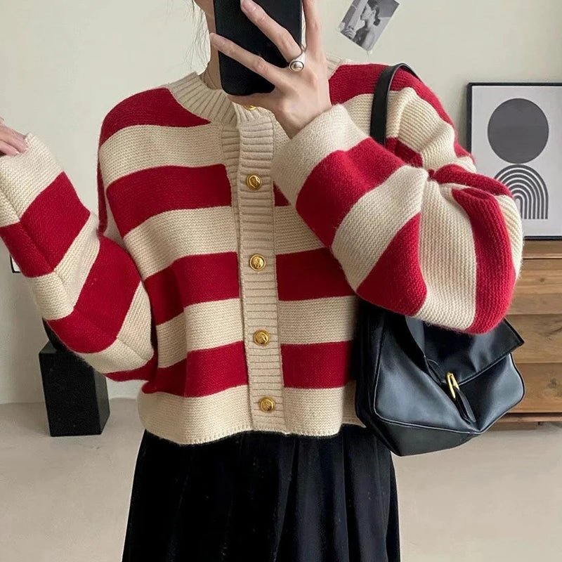 Vorina Luxury FashionStriped Knitted CardiganWomen's Sweaters