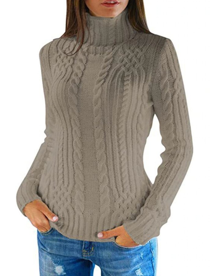 VORINAWhite Cable Knit Turtleneck SweaterSweater